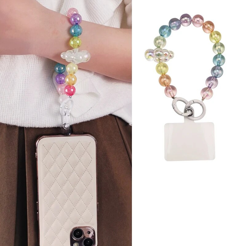 Kratki prijenosni lanac Manual Bead Cloud Šarene okrugle perle Privjesak Univerzalna torbica za telefon Anti-gubitak Remen za mobilni telefon Traka