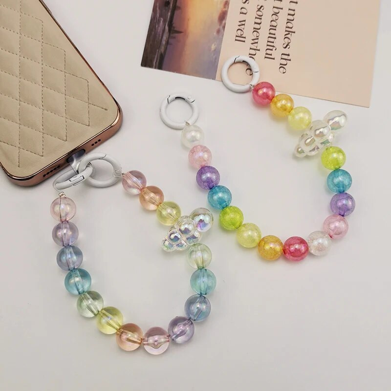 Kratki prijenosni lanac Manual Bead Cloud Šarene okrugle perle Privjesak Univerzalna torbica za telefon Anti-gubitak Remen za mobilni telefon Traka