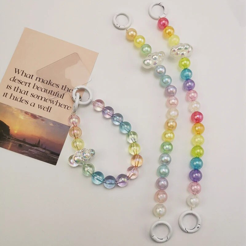 Kratki prijenosni lanac Manual Bead Cloud Šarene okrugle perle Privjesak Univerzalna torbica za telefon Anti-gubitak Remen za mobilni telefon Traka