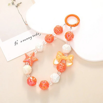 Ιμάντες κινητού τηλεφώνου Καραμέλα έγχρωμες χάντρες Φθορίζον πεντάκτινο αστέρι Bowknot Γούρι κινητής αλυσίδας για γυναίκες κορίτσια