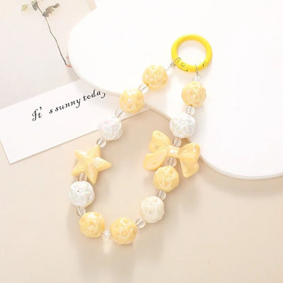 Ιμάντες κινητού τηλεφώνου Καραμέλα έγχρωμες χάντρες Φθορίζον πεντάκτινο αστέρι Bowknot Γούρι κινητής αλυσίδας για γυναίκες κορίτσια