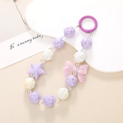 Ιμάντες κινητού τηλεφώνου Καραμέλα έγχρωμες χάντρες Φθορίζον πεντάκτινο αστέρι Bowknot Γούρι κινητής αλυσίδας για γυναίκες κορίτσια