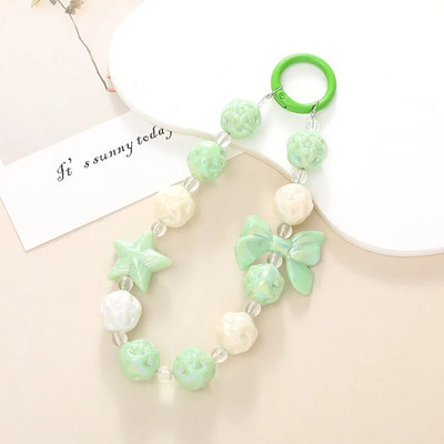 Ιμάντες κινητού τηλεφώνου Καραμέλα έγχρωμες χάντρες Φθορίζον πεντάκτινο αστέρι Bowknot Γούρι κινητής αλυσίδας για γυναίκες κορίτσια