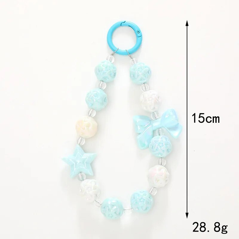 Ιμάντες κινητού τηλεφώνου Καραμέλα έγχρωμες χάντρες Φθορίζον πεντάκτινο αστέρι Bowknot Γούρι κινητής αλυσίδας για γυναίκες κορίτσια