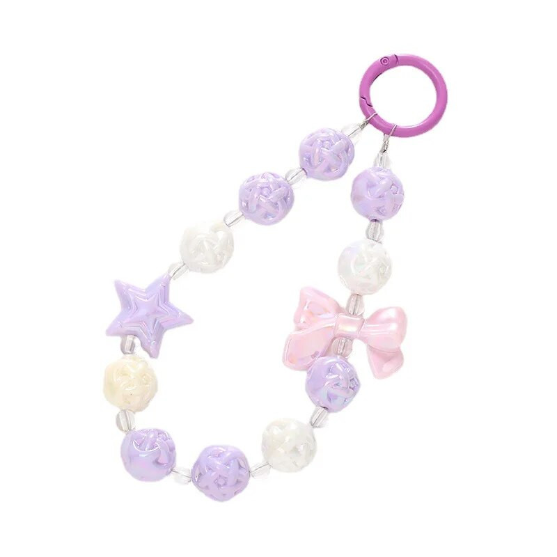 Ιμάντες κινητού τηλεφώνου Καραμέλα έγχρωμες χάντρες Φθορίζον πεντάκτινο αστέρι Bowknot Γούρι κινητής αλυσίδας για γυναίκες κορίτσια