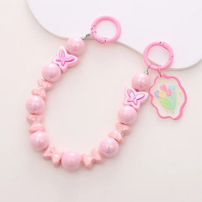 Salda krāsaina akrila tālruņa ķēde, siksna, loki, apaļas krelles, mobilā tālruņa ķēde sievietēm, meitenēm, mobilā tālruņa aukla dzimšanas dienas dāvana