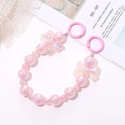 Salda krāsaina akrila tālruņa ķēde, siksna, loki, apaļas krelles, mobilā tālruņa ķēde sievietēm, meitenēm, mobilā tālruņa aukla dzimšanas dienas dāvana