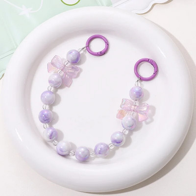 Salda krāsaina akrila tālruņa ķēde, siksna, loki, apaļas krelles, mobilā tālruņa ķēde sievietēm, meitenēm, mobilā tālruņa aukla dzimšanas dienas dāvana