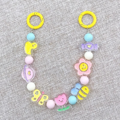 Salda krāsaina akrila tālruņa ķēde, siksna, loki, apaļas krelles, mobilā tālruņa ķēde sievietēm, meitenēm, mobilā tālruņa aukla dzimšanas dienas dāvana