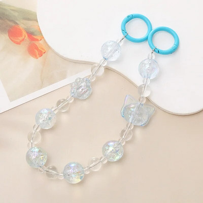 Salda krāsaina akrila tālruņa ķēde, siksna, loki, apaļas krelles, mobilā tālruņa ķēde sievietēm, meitenēm, mobilā tālruņa aukla dzimšanas dienas dāvana