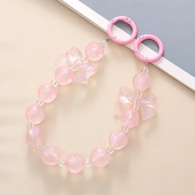 Salda krāsaina akrila tālruņa ķēde, siksna, loki, apaļas krelles, mobilā tālruņa ķēde sievietēm, meitenēm, mobilā tālruņa aukla dzimšanas dienas dāvana