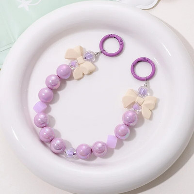 Salda krāsaina akrila tālruņa ķēde, siksna, loki, apaļas krelles, mobilā tālruņa ķēde sievietēm, meitenēm, mobilā tālruņa aukla dzimšanas dienas dāvana