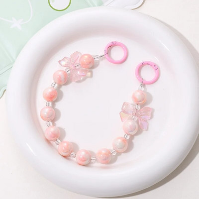 Salda krāsaina akrila tālruņa ķēde, siksna, loki, apaļas krelles, mobilā tālruņa ķēde sievietēm, meitenēm, mobilā tālruņa aukla dzimšanas dienas dāvana