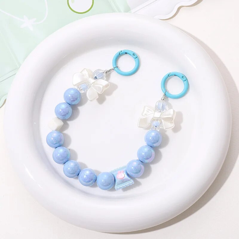 Salda krāsaina akrila tālruņa ķēde, siksna, loki, apaļas krelles, mobilā tālruņa ķēde sievietēm, meitenēm, mobilā tālruņa aukla dzimšanas dienas dāvana