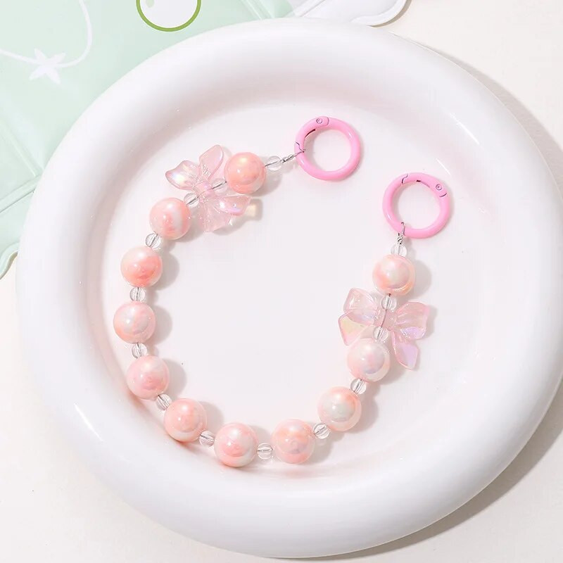 Salda krāsaina akrila tālruņa ķēde, siksna, loki, apaļas krelles, mobilā tālruņa ķēde sievietēm, meitenēm, mobilā tālruņa aukla dzimšanas dienas dāvana
