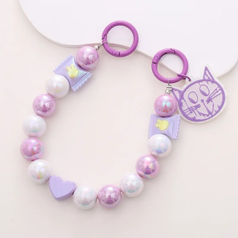Salda krāsaina akrila tālruņa ķēde, siksna, loki, apaļas krelles, mobilā tālruņa ķēde sievietēm, meitenēm, mobilā tālruņa aukla dzimšanas dienas dāvana