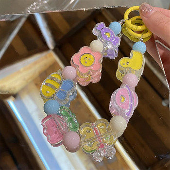 Κορεάτικο χαριτωμένο μενταγιόν λουλουδιών πεταλούδας κινουμένων σχεδίων για τηλέφωνο iPhone κορίτσι με κλειδί Δώρα κοσμήματα Γούρι Κρεμαστό κορδόνι βραχιόλι Κορδόνι