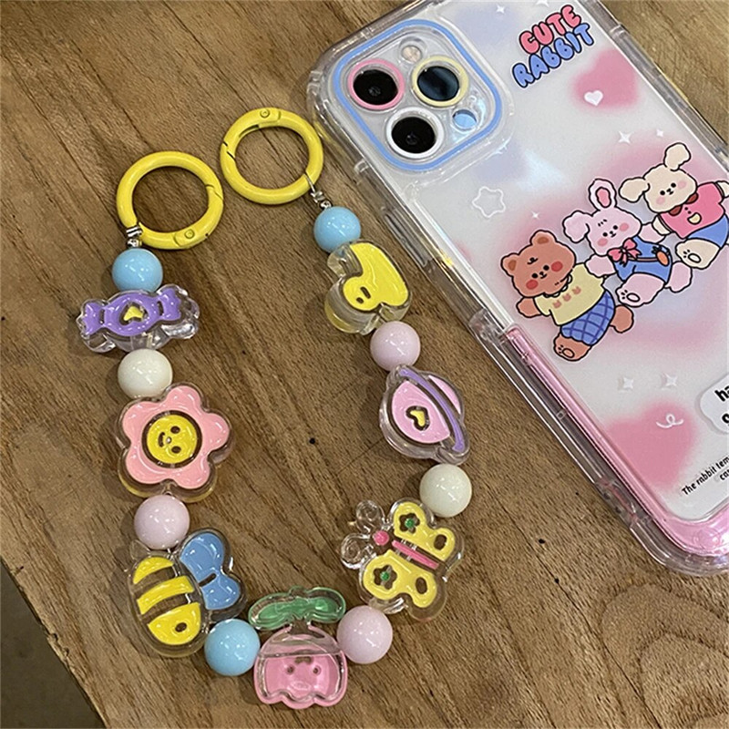 Korejiešu jauks multfilmas tauriņš ziedu kulons iPhone meitenei tālrunim atslēgu ķēdes rotaslietas dāvanas šarms piekarināms aukla rokassprādzes aukla