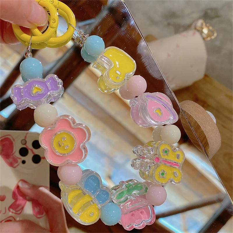 Korejiešu jauks multfilmas tauriņš ziedu kulons iPhone meitenei tālrunim atslēgu ķēdes rotaslietas dāvanas šarms piekarināms aukla rokassprādzes aukla