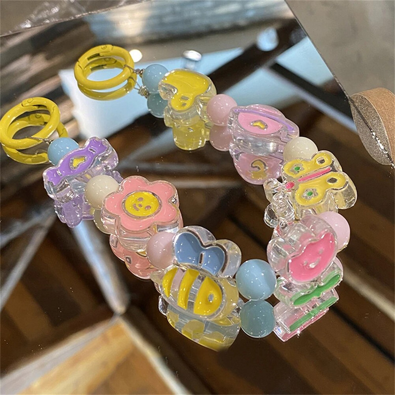 Korejiešu jauks multfilmas tauriņš ziedu kulons iPhone meitenei tālrunim atslēgu ķēdes rotaslietas dāvanas šarms piekarināms aukla rokassprādzes aukla