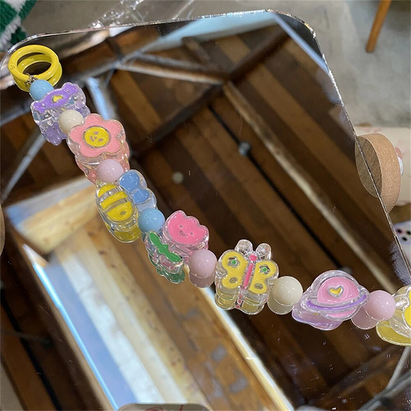 Korejiešu jauks multfilmas tauriņš ziedu kulons iPhone meitenei tālrunim atslēgu ķēdes rotaslietas dāvanas šarms piekarināms aukla rokassprādzes aukla