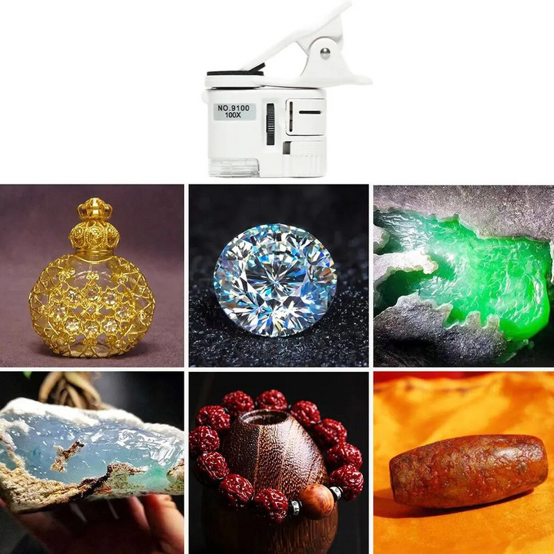 Lupa 100X mini mikroskops mobilais tālrunis augstas izšķirtspējas antīkas rotaslietas nefrīta identifikācija viltošanas novēršana
