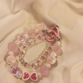 Īsa stila plaukstas ķēde mobilā tālruņa aukla Love ar rokām izgatavota fāzēm priekšgala ķēde kvadrātveida kristāla pērle ar dubultu ķēdi sieviešu kulons