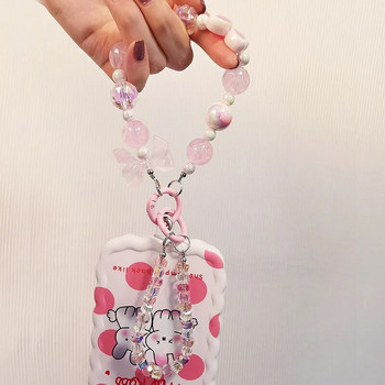 Κοντό στιλ αλυσίδα καρπού για κινητά τηλέφωνα Κορδόνι Love Hand Made Beaded Bow Chain τετράγωνη κρυστάλλινη χάντρα διπλή αλυσίδα γυναικείο μενταγιόν