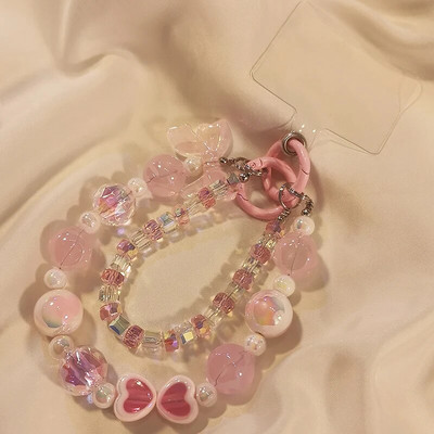 Īsa stila plaukstas ķēde mobilā tālruņa aukla Love ar rokām izgatavota fāzēm priekšgala ķēde kvadrātveida kristāla pērle ar dubultu ķēdi sieviešu kulons