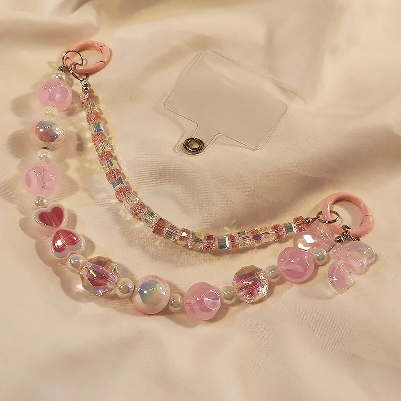 Īsa stila plaukstas ķēde mobilā tālruņa aukla Love ar rokām izgatavota fāzēm priekšgala ķēde kvadrātveida kristāla pērle ar dubultu ķēdi sieviešu kulons