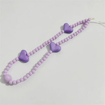 Cute Small Love Heart βραχιόλι Θήκες για κινητά Αλυσίδα καραμέλα Χρώμα λουράκι Κορδόνι τηλεφώνου Αξεσουάρ μαργαριτάρι ακρυλική χάντρα