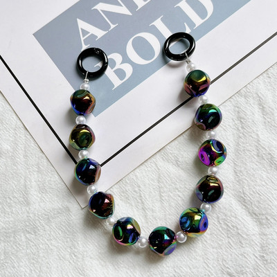 Varavīksnes nakts gaismas krelles pērļu ķēdes tālruņa futrālis, siksniņa plaukstas locītava pret pazaudēšanu atslēgu piekariņu kulons Atslēgu piekariņa rotaslietas sievietēm, meitenēm