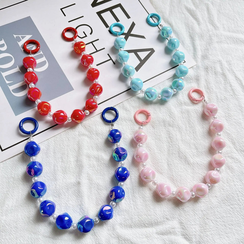 Varavīksnes nakts gaismas krelles pērļu ķēdes tālruņa futrālis, siksniņa plaukstas locītava pret pazaudēšanu atslēgu piekariņu kulons Atslēgu piekariņa rotaslietas sievietēm, meitenēm