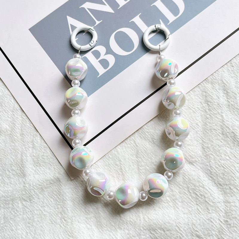 Varavīksnes nakts gaismas krelles pērļu ķēdes tālruņa futrālis, siksniņa plaukstas locītava pret pazaudēšanu atslēgu piekariņu kulons Atslēgu piekariņa rotaslietas sievietēm, meitenēm