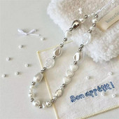 INS baroka pērļu krelles jauks tālruņa šarmu ķēdes kulons priekš iPhone Samsung aksesuārs meitenei rotaslietas siksniņa štrope piekarināma aukla