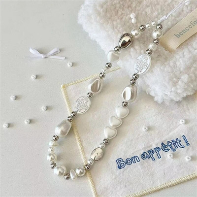 INS baroka pērļu krelles jauks tālruņa šarmu ķēdes kulons priekš iPhone Samsung aksesuārs meitenei rotaslietas siksniņa štrope piekarināma aukla