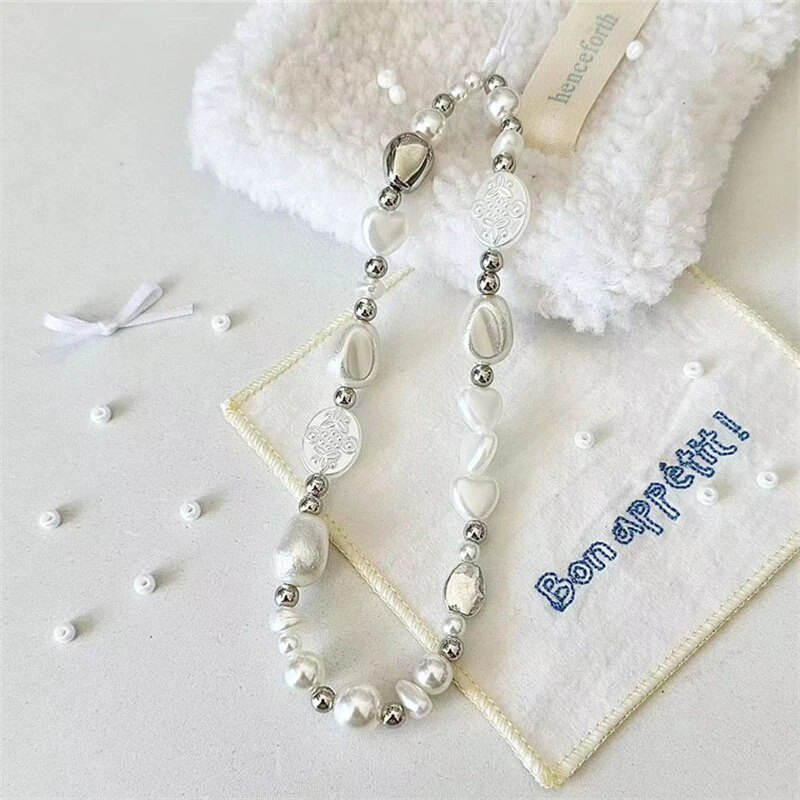 INS baroka pērļu krelles jauks tālruņa šarmu ķēdes kulons priekš iPhone Samsung aksesuārs meitenei rotaslietas siksniņa štrope piekarināma aukla