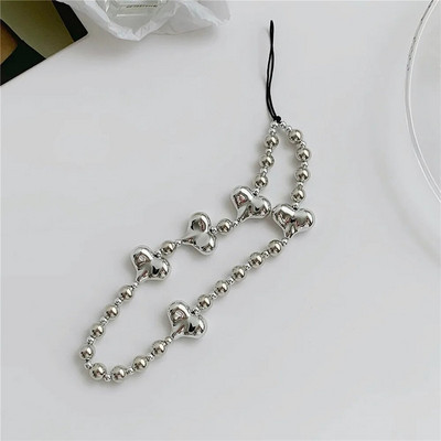 Srebrna narukvica s ljubavnim srcem i perlama u obliku užeta za telefon Lanac za telefon Otporan na udarce privjesak za mobilni telefon narukvica za uže