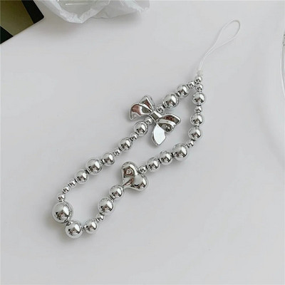 Srebrna narukvica s ljubavnim srcem i perlama u obliku užeta za telefon Lanac za telefon Otporan na udarce privjesak za mobilni telefon narukvica za uže