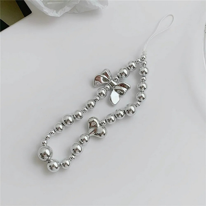 Srebrna narukvica s ljubavnim srcem i perlama u obliku užeta za telefon Lanac za telefon Otporan na udarce privjesak za mobilni telefon narukvica za uže