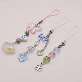 Jauns tālruņa Y2K ķēdes siksna ar zilām fāzēm Cute Kawaii ar rokām izgatavots atslēgu piekariņa kulons iPhone Xiaomi Oppo Vivo