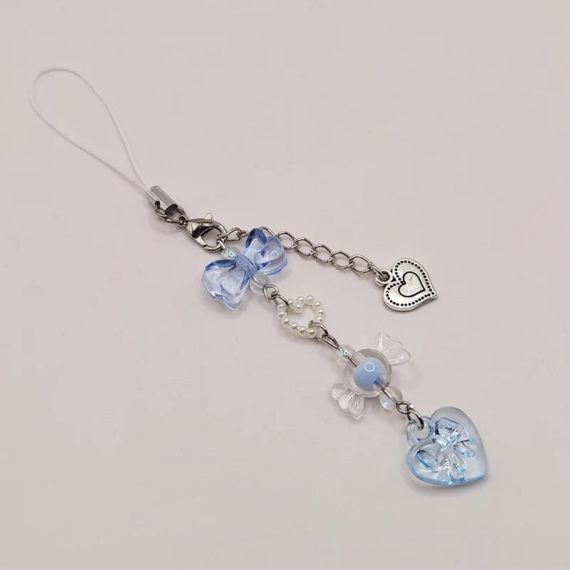 Jauns tālruņa Y2K ķēdes siksna ar zilām fāzēm Cute Kawaii ar rokām izgatavots atslēgu piekariņa kulons iPhone Xiaomi Oppo Vivo