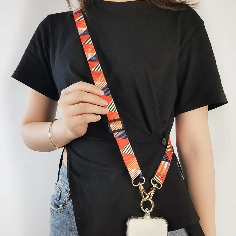 Crossbody garās siksnas regulēšanas garuma piekarināmā kakla siksna Tālrunis universāls klips Antilost retro raksta siksna Mobilā tālruņa aukla