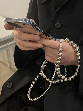 Луксозен мобилен телефон Corssbody презрамки Връзка с неправилни сребърни мъниста Верижка за iPhone 14 13 pro max Samsung Flip 4 S23 Ultra