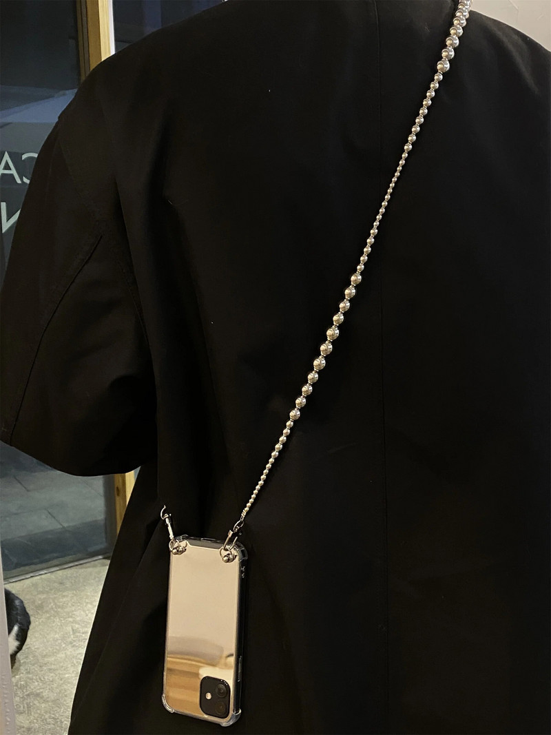 Luksuzni mobilni telefon Cossbody naramenice Lanac s nepravilnim srebrnim kuglicama za iPhone 14 13 pro max Samsung Flip 4 S23 Ultra