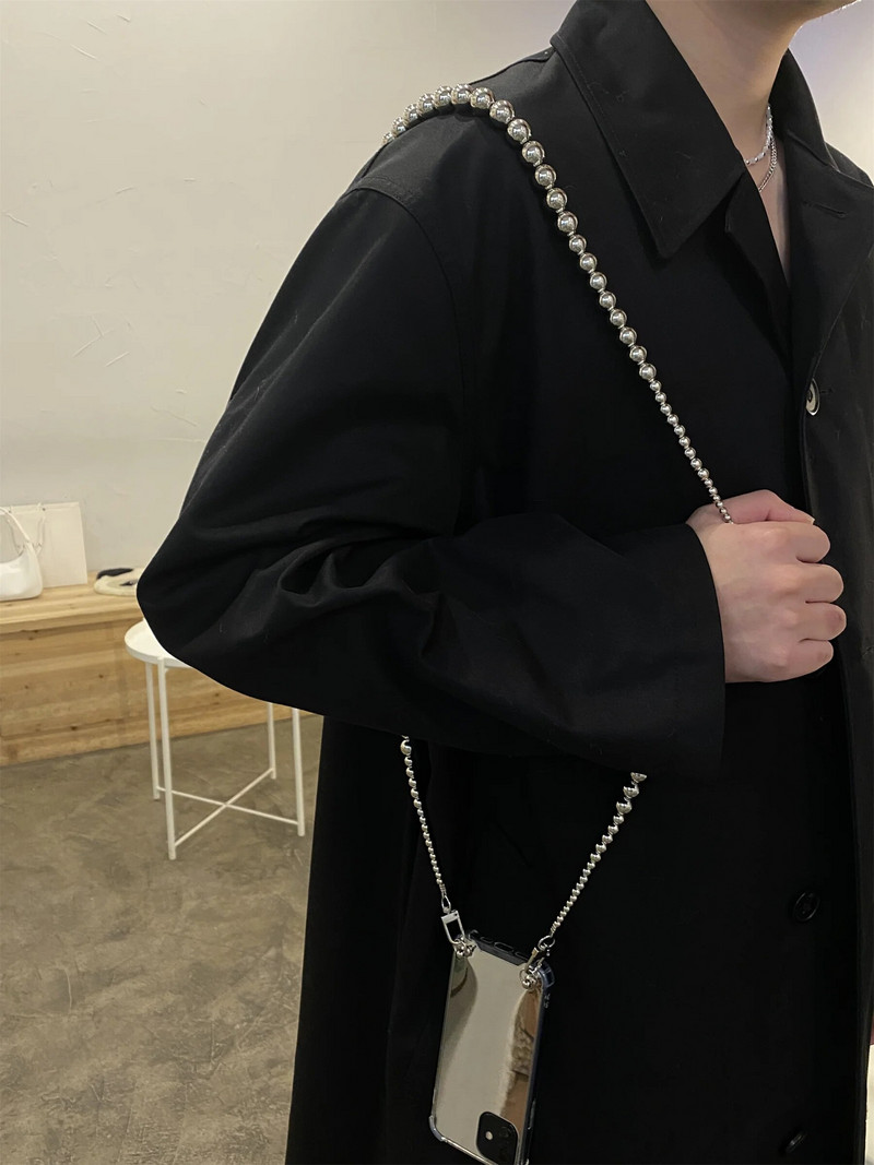 Luksuzni mobilni telefon Cossbody naramenice Lanac s nepravilnim srebrnim kuglicama za iPhone 14 13 pro max Samsung Flip 4 S23 Ultra