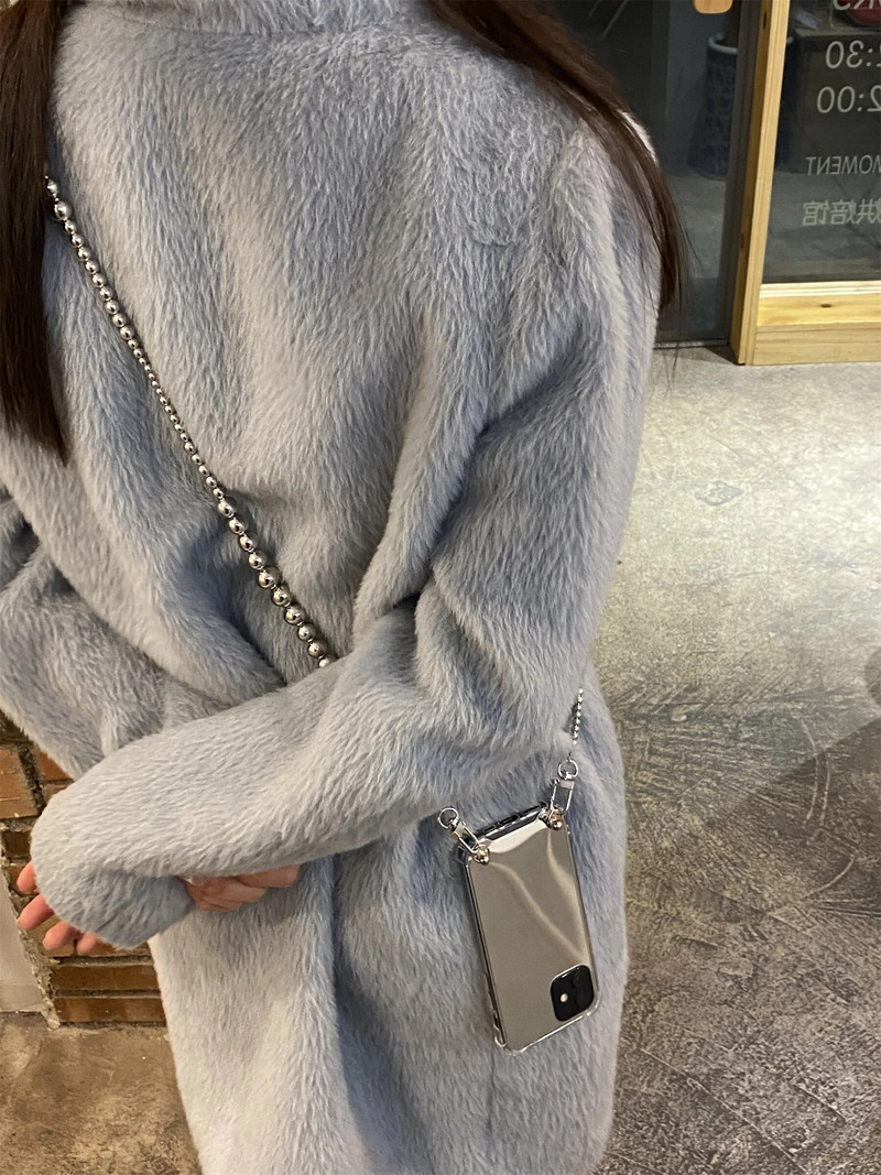 Luksuzni mobilni telefon Cossbody naramenice Lanac s nepravilnim srebrnim kuglicama za iPhone 14 13 pro max Samsung Flip 4 S23 Ultra