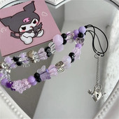 Girly Love Heart Purpura Rozā kulons Tālruņa ķēde Pret Lost Siksna Akrila Abacus Pērlītēm