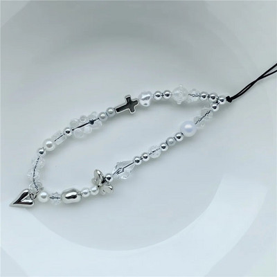 Girly Love Heart Purpura Rozā kulons Tālruņa ķēde Pret Lost Siksna Akrila Abacus Pērlītēm