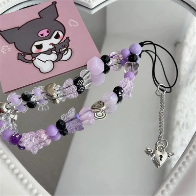 Girly Love Heart Purpura Rozā kulons Tālruņa ķēde Pret Lost Siksna Akrila Abacus Pērlītēm